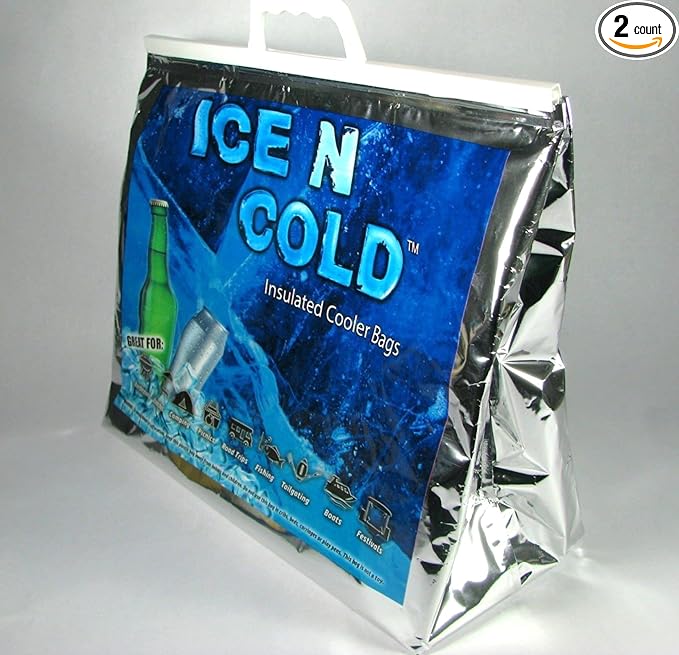 ICE N COLD Insulated Picnic/Shopping Cooler Bags, Pack of 2, Lightweight Soft Collapsible, Large Capacity, 35lbs, Fast Sam...