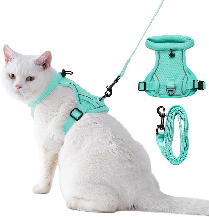 Dotoner Escape Proof Cat Harness and Leash Set Adjustable Soft Mesh Vest for Walking Safe Travel Vet Visit with Reflective...
