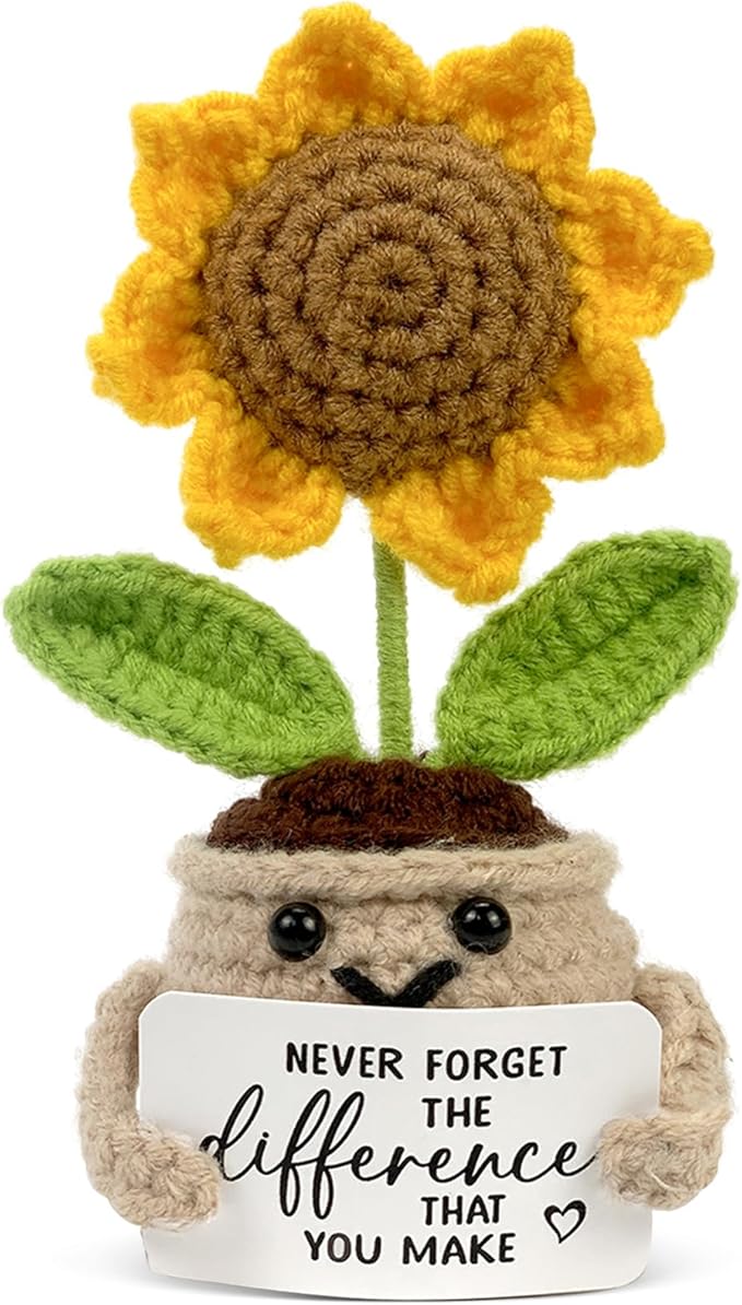 Tiny Detalles Birthday Gifts for Women - Mini Positive Crochet Sunflower, Gifts for Mom from Daughter Son on Mothers Day, ...