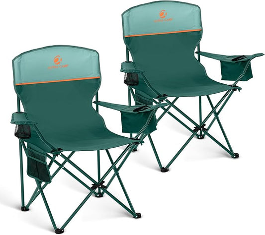 LET'S CAMP Camping Chair 2 Pack Folding Chair with 4-Can Cooler Bag Portable Lawn Chair with Cup Holder,Storage Pocket, Su...