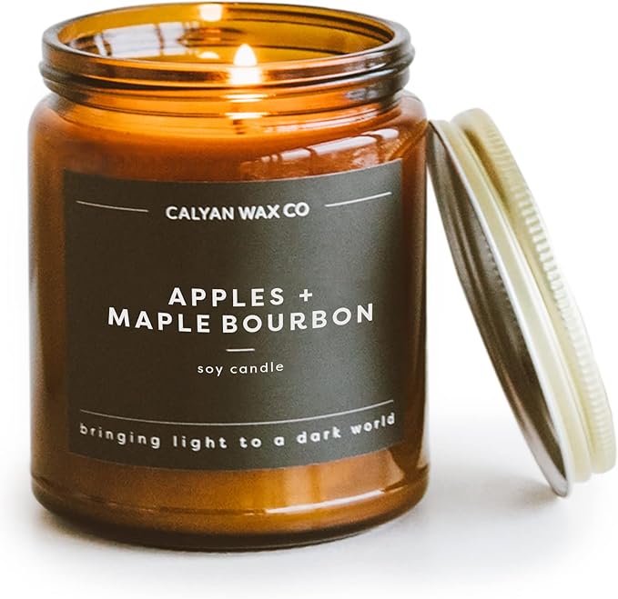 Calyan Wax Co. Apples & Maple Bourbon Scented Candle - 57 Hour Burn - Luxury Clean Soy Wax Candles - Long Lasting Amber Gl...