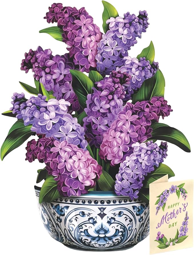 Freshcut Paper Mother's Day Garden Lilacs Pop Up Cards, 12 Inch Life Sized Forever Flower Bouquet 3D Popup Greeting Card, ...