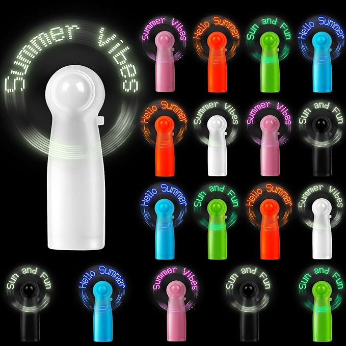 EUBUY 18PCS Portable Handheld Mini Battery Powerful Fan, 6 Colors LED Neon Glow Light-up Message Fan Summer Gift for Trave...