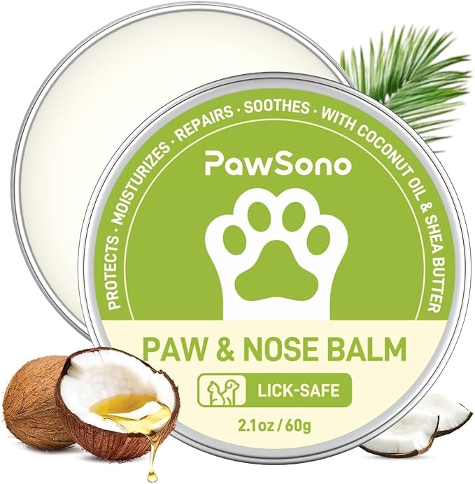 PawSono Lick-Safe Dog Paw & Nose Balm with Coconut Oil | All-Natural Moisturizer & Soother for Dry, Cracked Pads & Snout |...