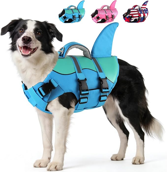 Dogcheer Dog Life Jacket Shark, Neoprene Harness Dog Life Vest with Lift Handle, Reflective Adjustable Pet Swim Float Vest...