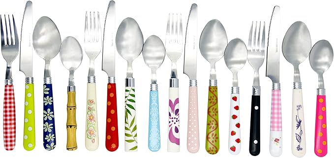 The Original Brink House Eclectic Collection Mix & Match Stainless Steel Cutlery Set with Multicolored Handles / 16 pieces...