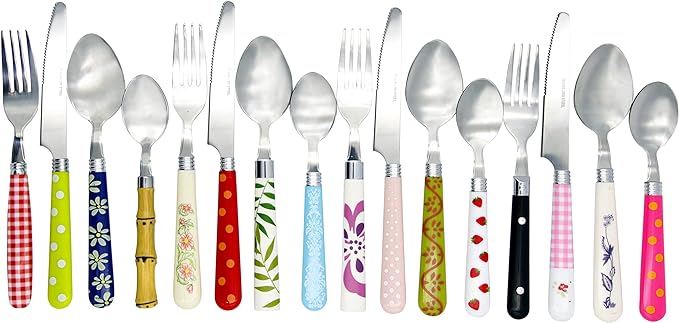 The Original Brink House Eclectic Collection Mix & Match Stainless Steel Cutlery Set with Multicolored Handles / 16 pieces...