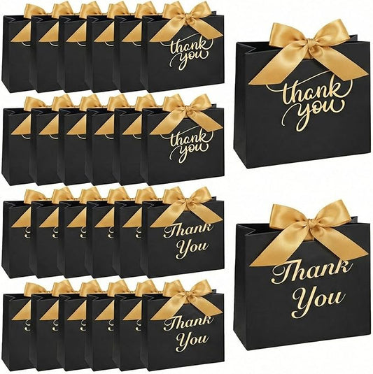 VGOODALL 24PCS Thank You Gift Bags, 4.5x3.9x1.7Inches Mini Party Favor Bags Black Treat Boxes with Bow Ribbon for Wedding ...