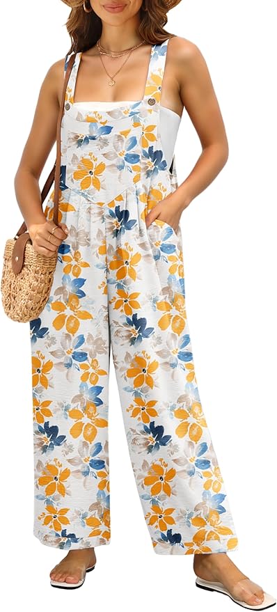 IWOLLENCE Women's Summer Jumpsuits Boho Wide Leg Overalls Casual Loose Rompers with Pockets 2026