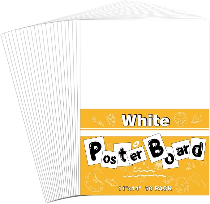 50 Pack White Poster Boards, 11"x14" White Poster Paper Heavyweight Poster Board Bulk Blank Poster Board for Art Display B...