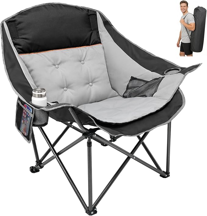 Suteck Oversized Camping Chairs for Adults - Heavy Duty Padded Camping Chair Folding Lawn XL Camp Chair with Cup Holders f...