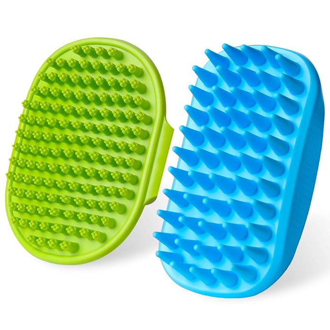 2PCS Dog Bath Brush Set | Adjustable Handle Dog Scrubber for Shampooing, Deshedding & Massaging, Suitable for Pets (Green ...