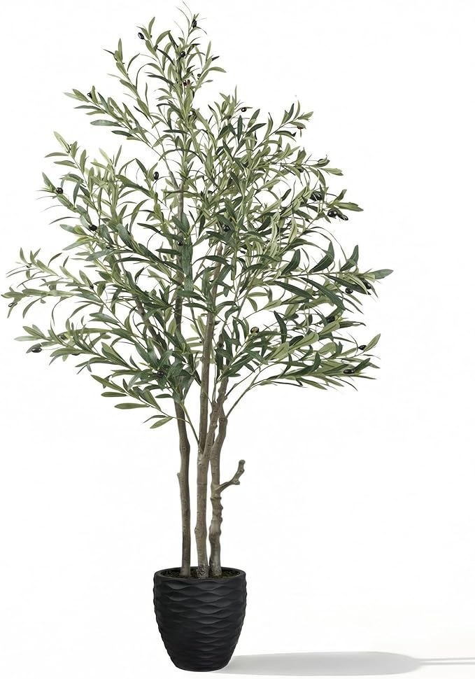 KOL 6ft Artificial Olive Tree Indoor, Tall Faux Olive Trees, Fake Olive Tree Floor Plant for Home Office Living Room Decor...