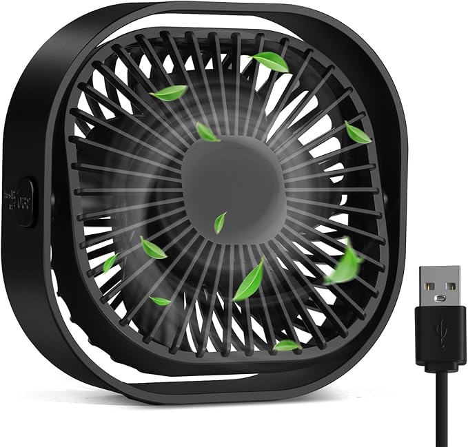 RJVW 4 Inch Small USB Desk Fan, 3-Speed Portable & 360°Rotatable Mini Cooling Fan, USB-Powered Desktop Fan for Home Office...