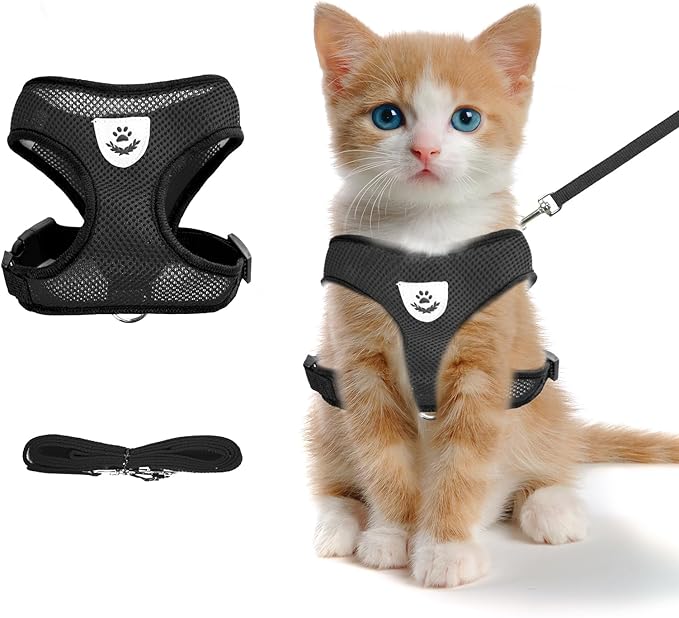 shudyear Summer cat Chest Harness and Leash, Anti-Escape Adjustable Soft mesh cat Leash and Chest Harness Set for All Type...