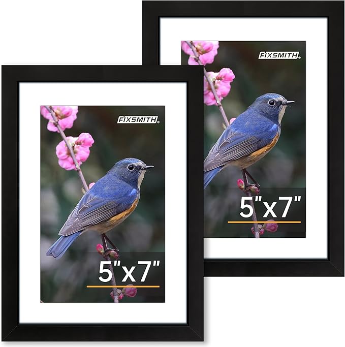 FIXSMITH 5x7 Picture Frame Set of 2, Photo Frame with HD Plexiglass, Display Pictures 4x6 with Mat or 5x7 Without Mat Mult...