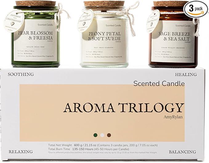 3 Pack Non-Toxic Soy Wax Scented Candles Gift Set for Women, 21.15oz Wooden Wick Candle for Home, 135H Long Burn Time, Aro...