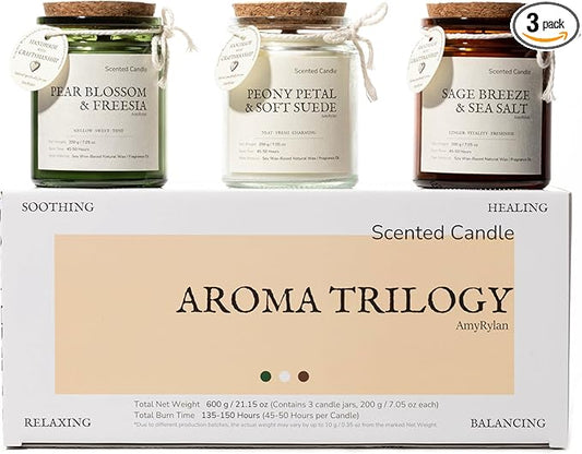 3 Pack Non-Toxic Soy Wax Scented Candles Gift Set for Women, 21.15oz Wooden Wick Candle for Home, 135H Long Burn Time, Aro...