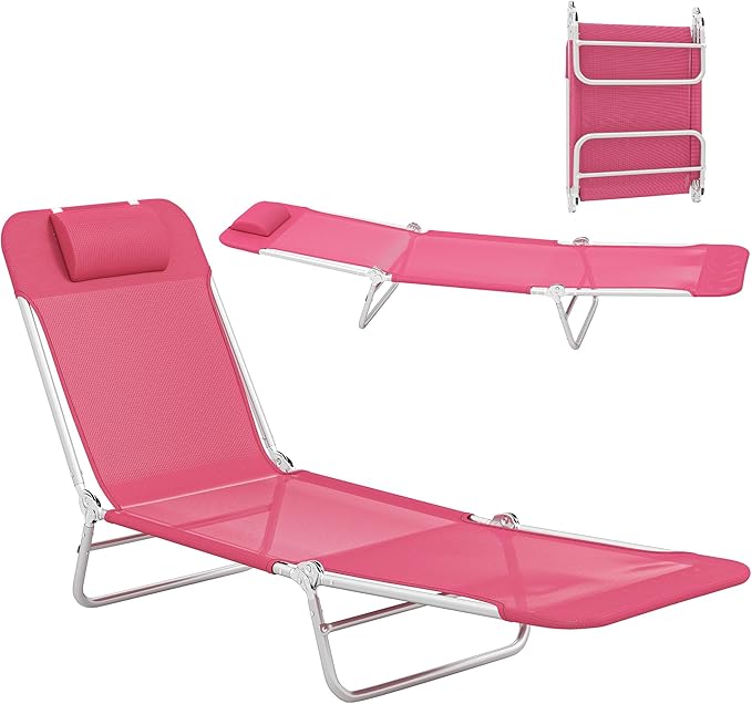 Outsunny Folding Chaise Lounge Chair, Pool Sun Tanning Chair, Outdoor Lounge Chair with Reclining Back, Breathable Mesh Se...