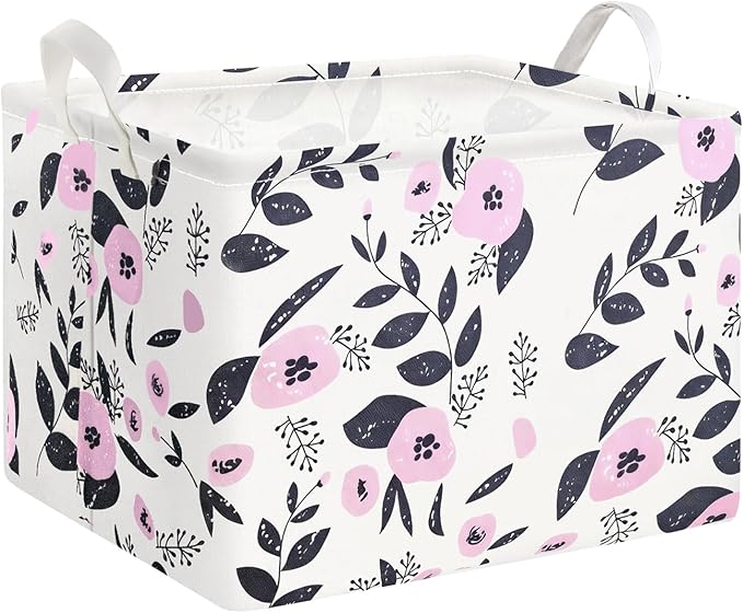 Mziart Cute Storage Basket with Handles, Rectangle Nursery Toy Storage Bins for Baby Kids Girls Room Decor, Waterproof Can...