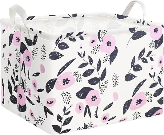 Mziart Cute Storage Basket with Handles, Rectangle Nursery Toy Storage Bins for Baby Kids Girls Room Decor, Waterproof Can...
