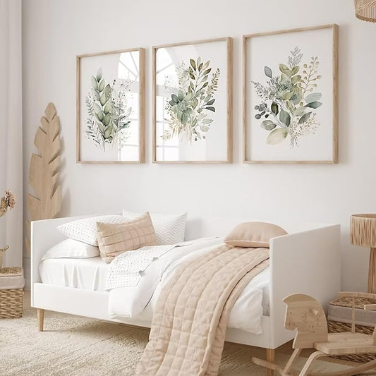 Joocrise Watercolor Botanical Wall Art Set of 3 Boho Floral Canvas Wall Decor Prints Sage Green Wildflower Wall Art Modern...