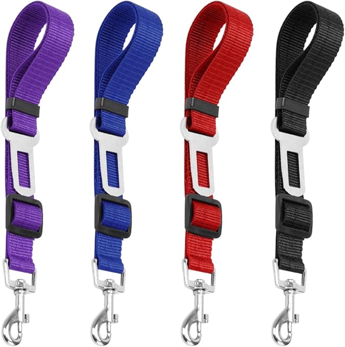 YuCool Dog Seat Belt,4 Piece Set Dog Car Adjustable Seatbelts for Vehicle Nylon Pet Safety Heavy Duty & Elastic Car Harnes...