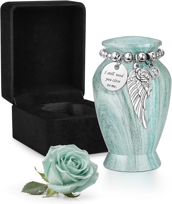 Dletay Small Urns for Human Ashes Keepsake with Box 2.85 Inch Memorial Mini Cremation Urn for Women Men Aluminum Decorativ...