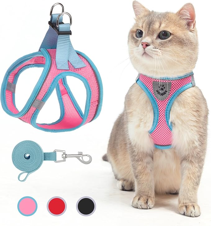 SCENEREAL Cat Harness and Leash Set Escape Proof, Adjustable Soft Air Mesh Kitten Harnesses for Girls Boys Small Medium Bi...