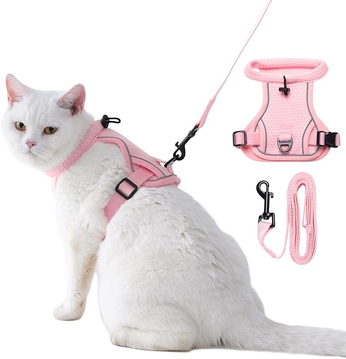 LIANZIMAU Cat Harness and Leash Escape Proof,Adjustable Cat Harness for Outdoor Walks with Reflective Strip, Lightweight a...