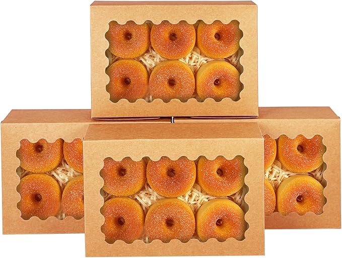 qiqee 50Pcs Brown Cookie Box with Window 9x6x2.5 inch Pastry Macaron Bakery Box For Packaging