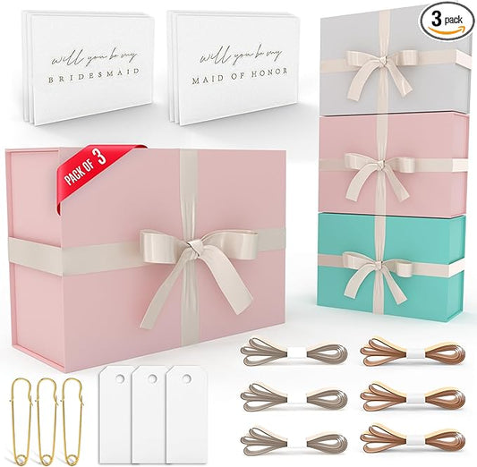 iPassion Gift Box Set - Bridesmaids Gifts for Wedding (3 Pack - Blush Pink), All Occasions, Bridesmaid Proposal, Magnetic ...