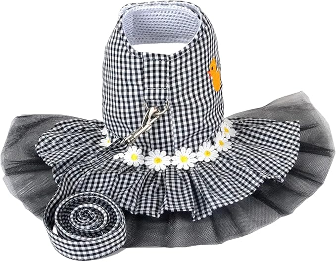 Small Dog Dress with Leash Set Adjustable Dog Harness Dress with D Ring Breathable Walk Doggie Outfits for Puppy Girl and ...