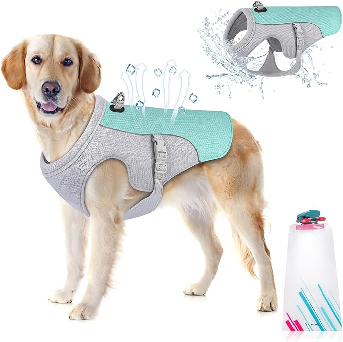 Guzekier Dog Cooling Vest Dog Harness Cooler Jacket with Portable Water Bottle, for Walking Dog, Outdoor Camping and Hunti...