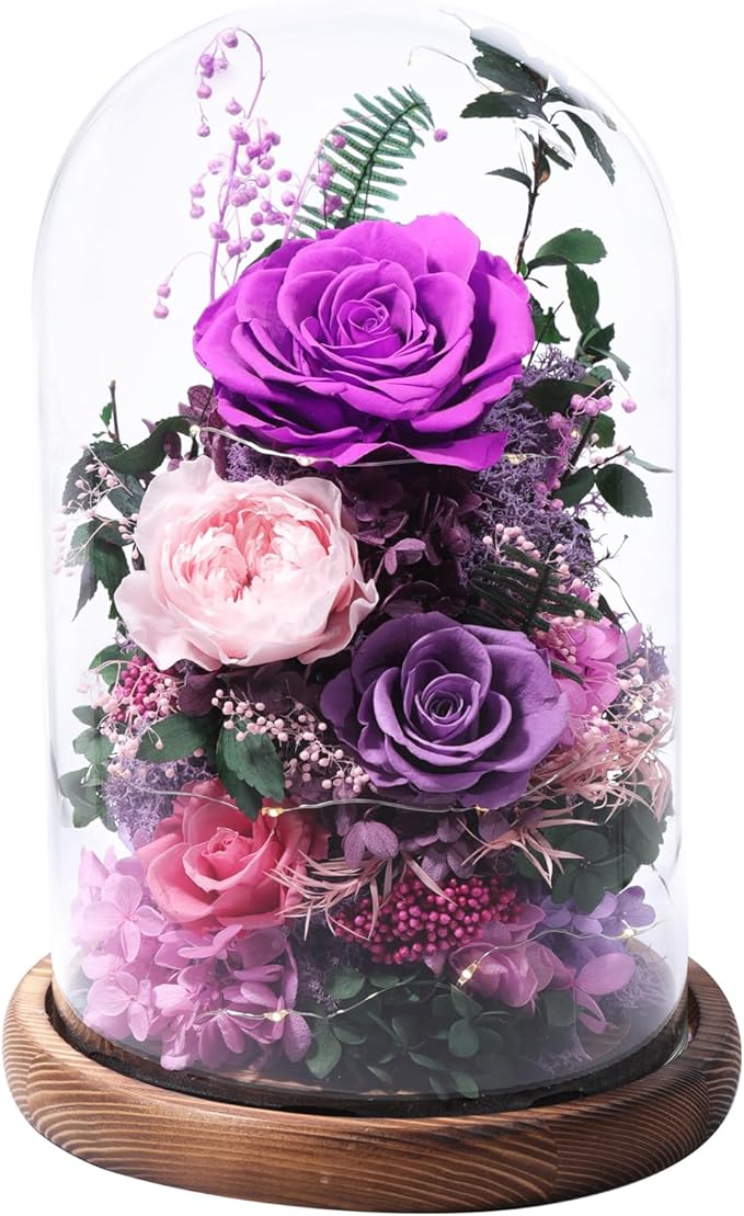 lovenfold Flowers for Delivery Preserved Flowers Rose in Glass Dome,Purple Rose Forever Flowers Birthday Gifts for Women M...
