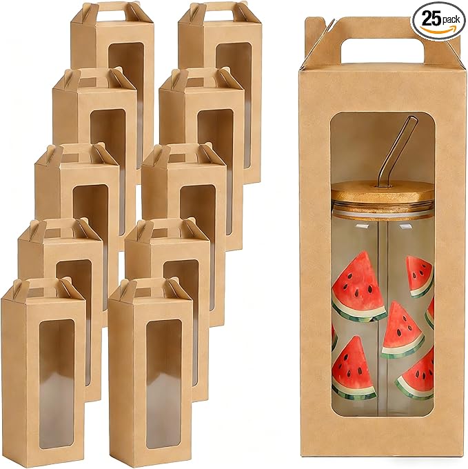 25Pcs Tumbler Gift boxes for glass cup with Handle for 16oz 18oz 20oz Sublimation Glass, Cup boxes for packaging 16oz,Drin...