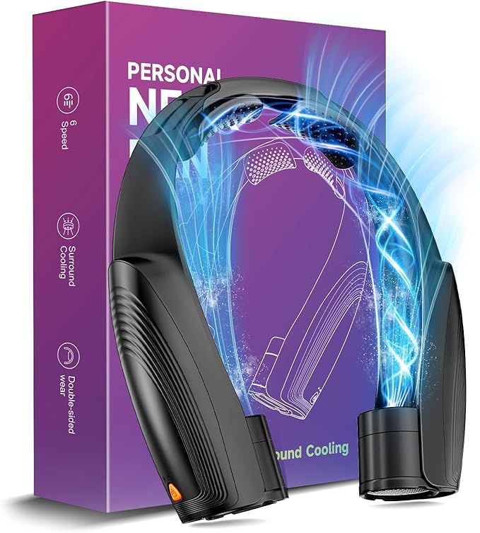 Portable Neck Fan with 6 Powerful Speeds, 8000mAh Battery Operated USB-C Rechargeable Fan, 20H Runtime, Hands-Free 360° Co...