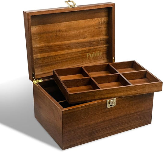 Public House Locking Wooden Keepsake Box, Customizable Design With Adjustable Tray. Large Wooden Box with Hinged Lid for W...