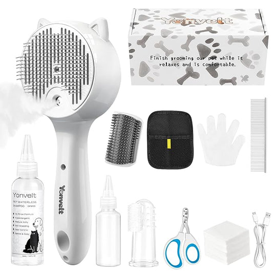 10Pcs Mist Spray Brush Kit for Cats & Dogs, Hair Health & Grooming Set with 100ml Waterless Shampoo, Cat Scratcher w/Catni...