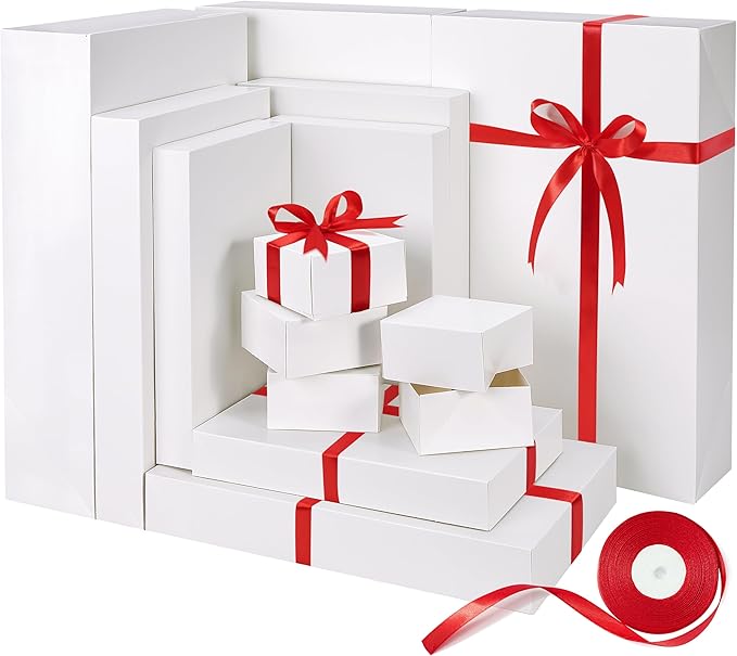 Bobobag 13 Pack White Gift Boxes with Lids for Presents, Assorted size Gift Boxes for Christmas ( 3 Extra large 17",3 Larg...