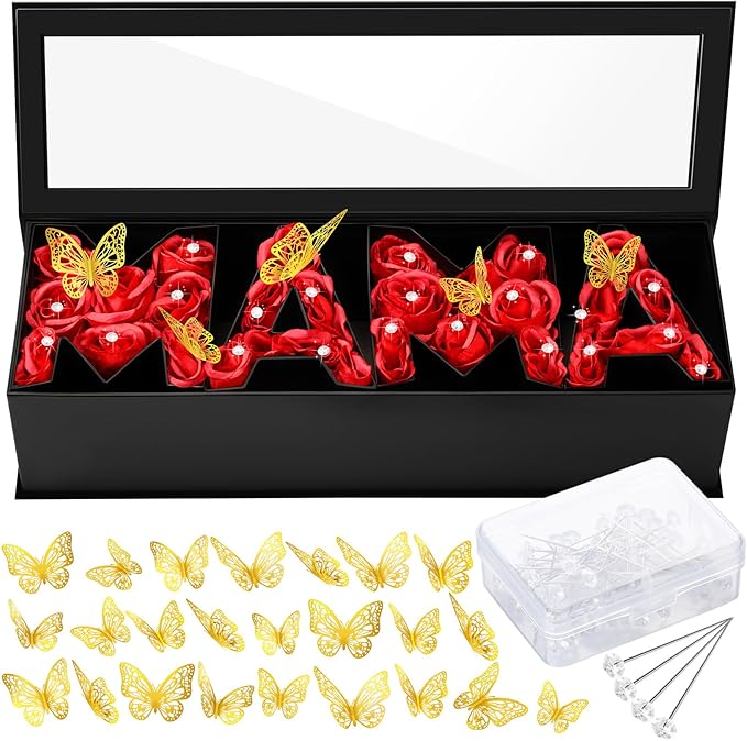 Ireer Mother's Day Mama Empty Flower Gift Box Cardboard Letter Shaped Fillable Box with Plastic Liners 50 Crystal Bouquet ...