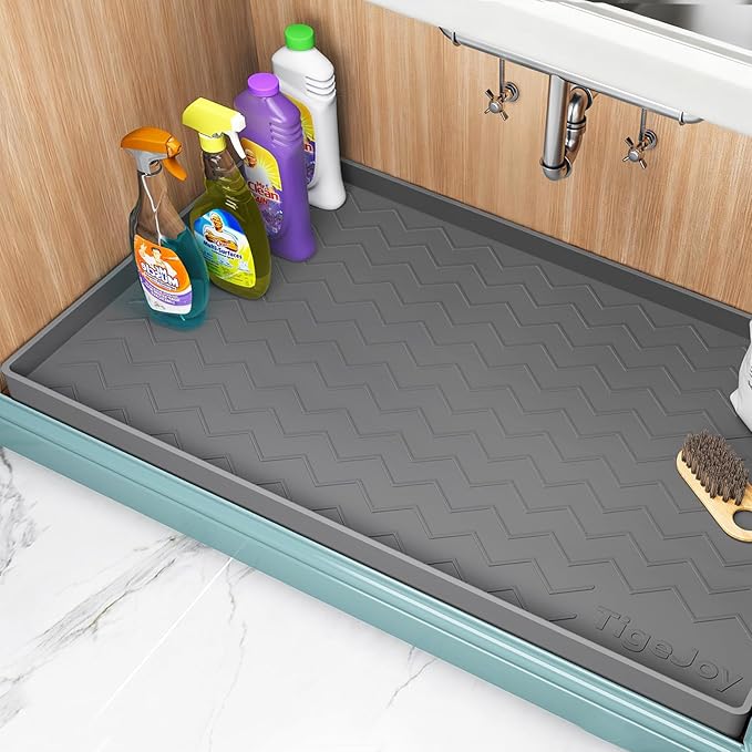 TigeJoy 34" x 22" Under Sink Mats for Kitchen Waterproof, Leak-Proof Silicone Mat Sink Protector and Cabinet Liner, Kitche...
