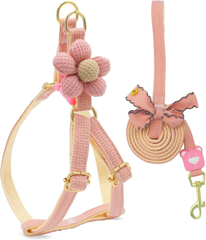 PETCARE Cute Flower Dog Harness and Bowtie Leash Set Easy Walk Puppy Dog Halter Harnesses for Small Dogs Girl Step in Dogs...