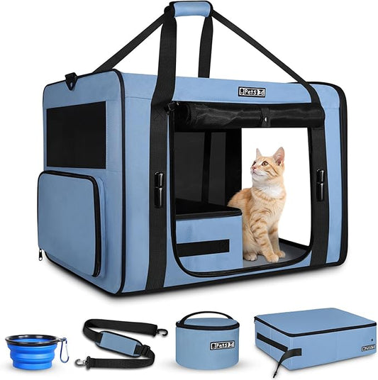 Petskd 26"x17"x17" Extra Large Cat Carrier with Litter Box for Large Cat or 2 Small Cats under 55LBS, Collapsible Soft Sid...