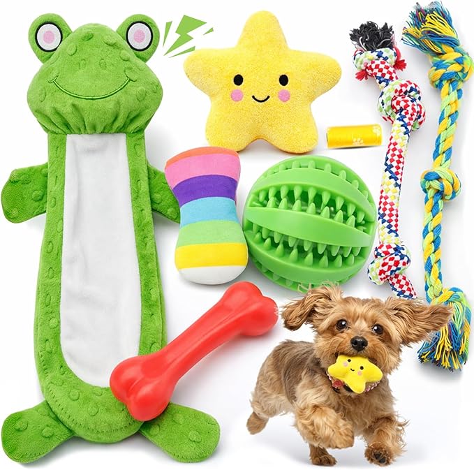 LOYEE 8 Pack Puppy Toys for Small Dogs, Luxury Dog Chew Toys with Squeaky Plush Toys, Rope Toys and Ball, Teething Toys fo...