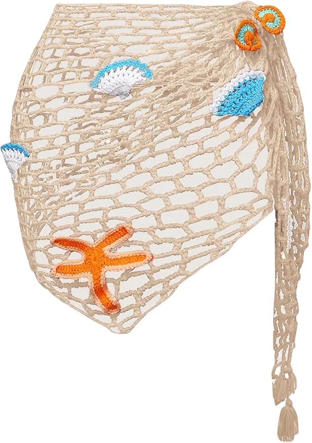 ZAFUL Crochet Sarong Coverups for Women Beach Vacation Starfish See Thru Tie Side Bathing Suit Cover Up Mini Skirt