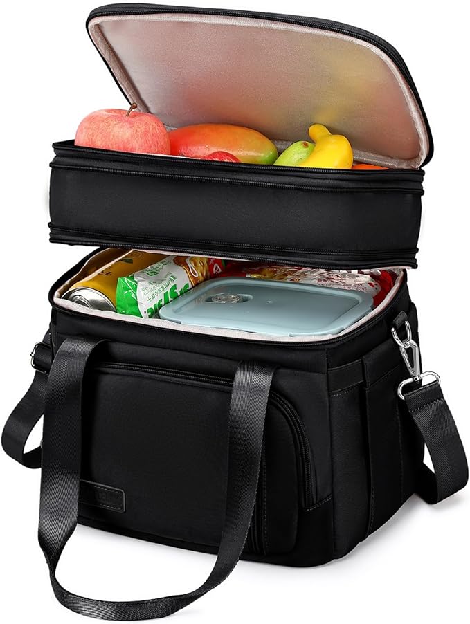 MAPLELILY Lunch Box for Men Women - Double Deck Insulated Lunch Bag, Large Leak Proof Tote Cooler, Wide Open Dual Compartm...