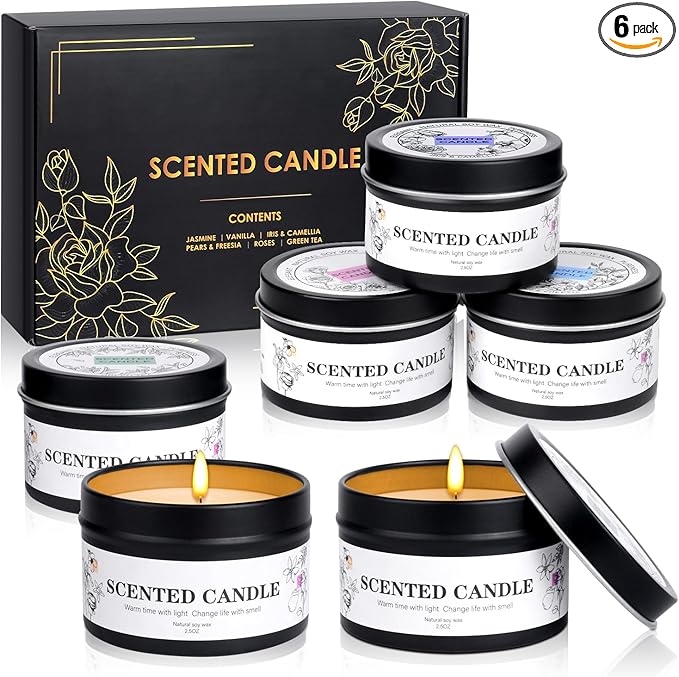 Scented Candles for Women and Men, 6 Pack Aromatherapy Candles for Home Scented, Natural Soy Jar Candle Bulk Gift Set for ...