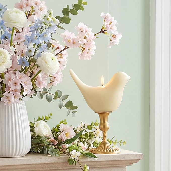 Treela Flameless Bird Figural Candle Flameless LED Candle Bird Figural Real Wax for Spring Holiday Decoration 6.7 x 3 Inc...