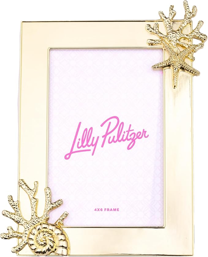 Lilly Pulitzer 7 x 9 Picture Frame, Decorative Photo Frame for Tabletop, Gold Coral Metal Frame with Glass Front (Gold Coral)